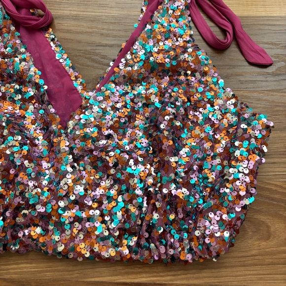 Free People Big Night Multi-Colored Sequin Crop Top - Picture 7 of 14